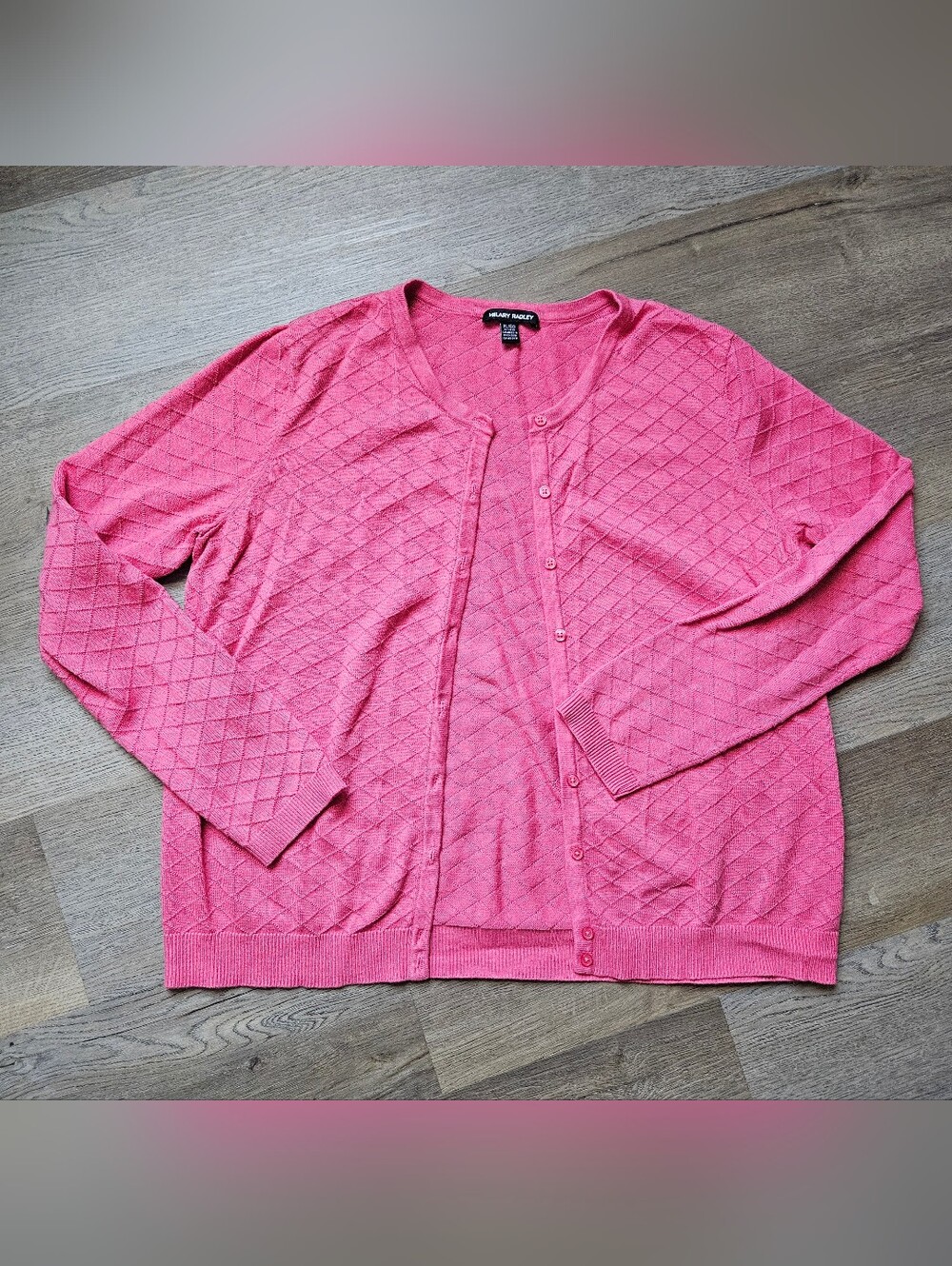 Rose Pink Diamond-Pattern Button Cardigan